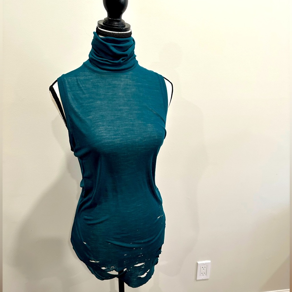 Distressed sheer Diesel Teal Turtleneck
